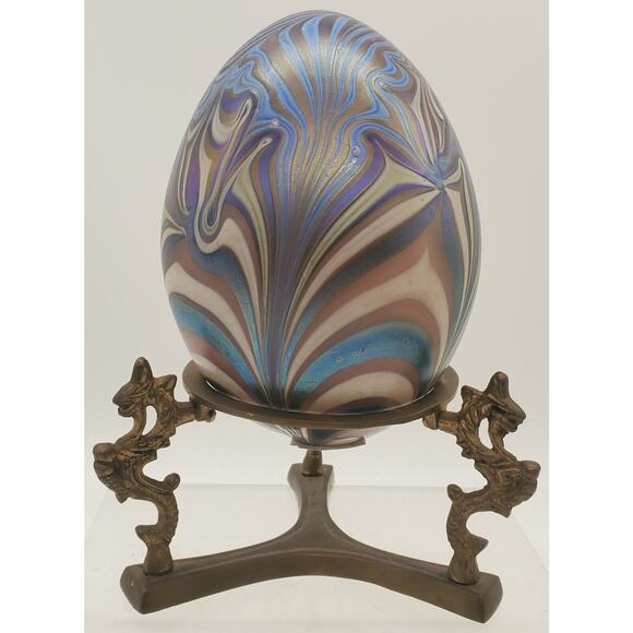 Vandermark Studio Art Glass Paperweight Egg 6 1/2